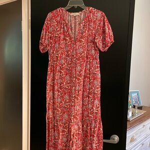 Loft red patterned midi dress